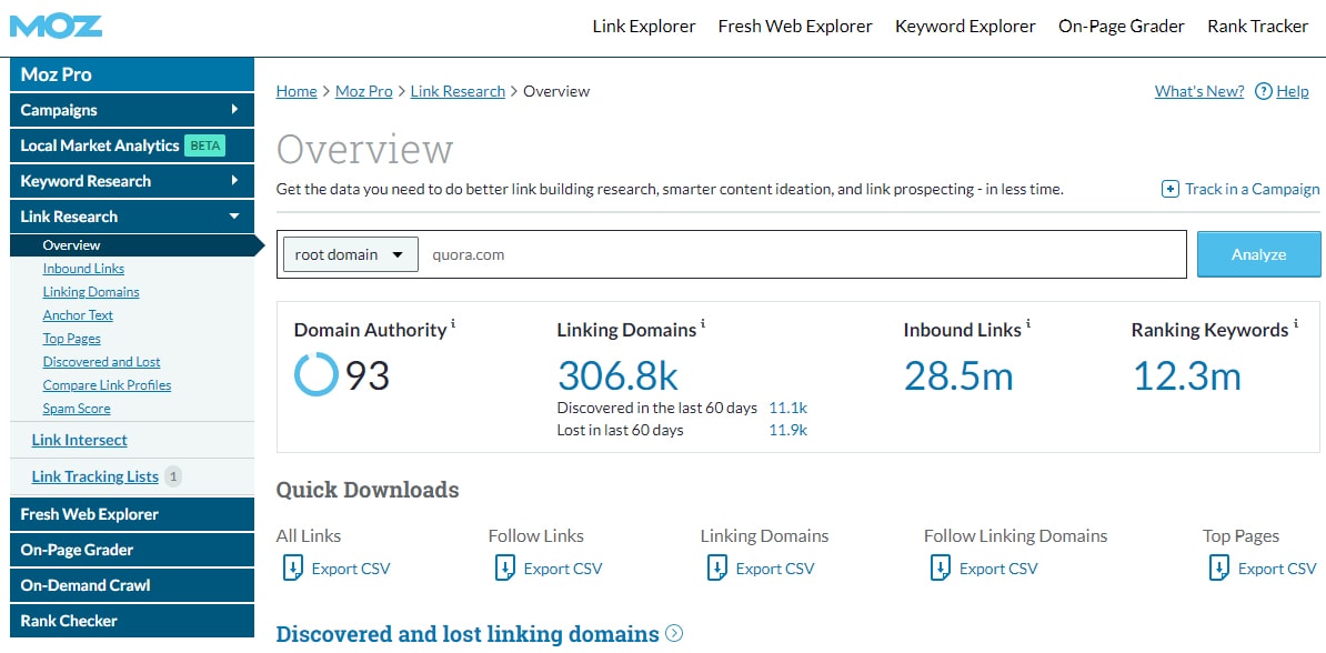 Moz vs. SEMrush 2026: Which is the Best SEO Tool? (Our Pick) 4 Moz Domain analysis