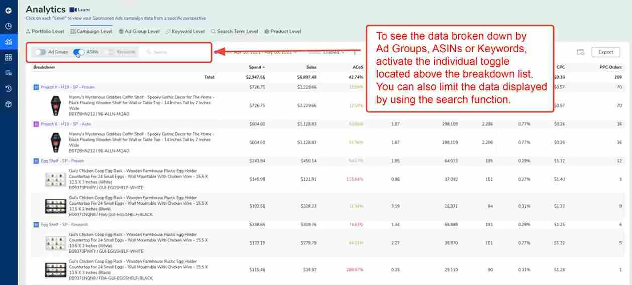 What is Helium 10 Adtomic? Helium 10 Adtomic Amazon PPC Tool Review 12 Adtomic Analytics Window