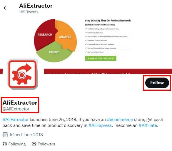 AliExtractor Review 2026: Best AliExpress Product Research Tool? (AliExtractor Pros & Cons) 9 AliExtractor on Twitter