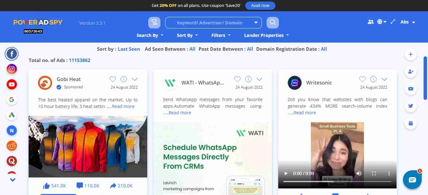 (Updated) PowerAdSpy Review 2026 + Coupon Code (10 Days FREE) 7 PowerAdSpy Dashboard