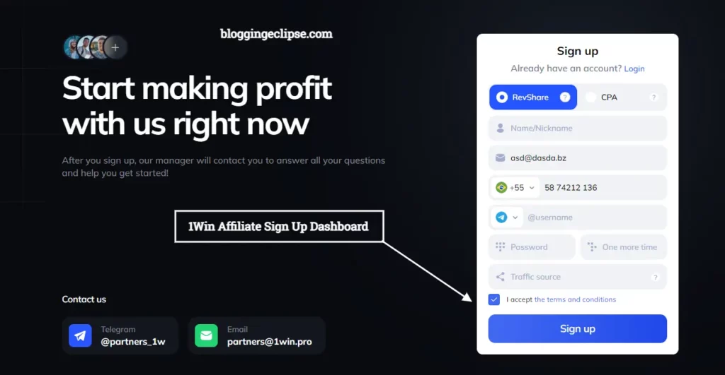 1Win Affiliate Program Review 2026 → $200 CPA + 60% RS 3 1Win Affiliate Program Sign Up Process