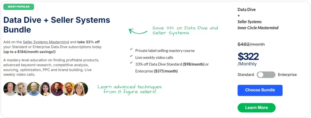 Data Dive Pricing 2026: Plans from $39-$490/Month | 36% Off Code 8 Data Dive + Seller Systems Bundle