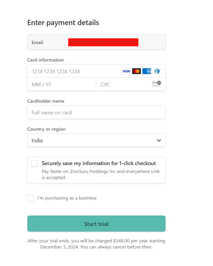 ZonGuru Pricing: Get $588 Off Your Seller Subscription 13 ZonGuru payment card information