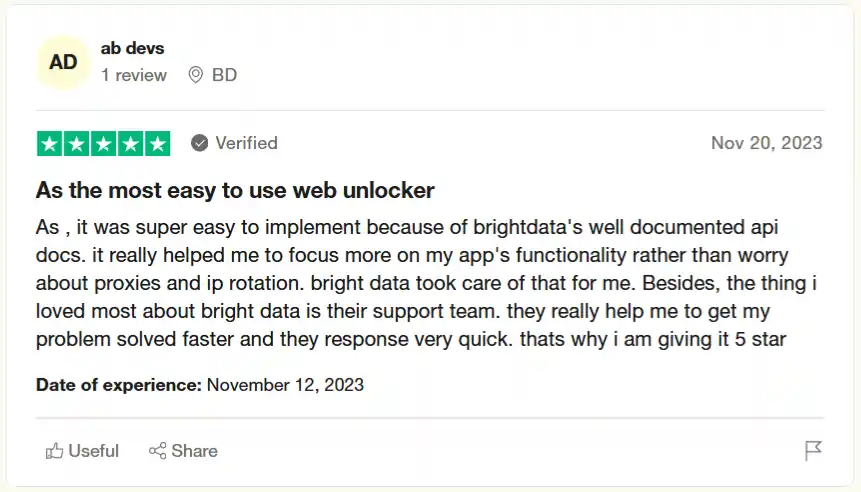 Bright Data Review 2026: Is It the Right Choice for You? 13 Bright Data - User Review of ab devs