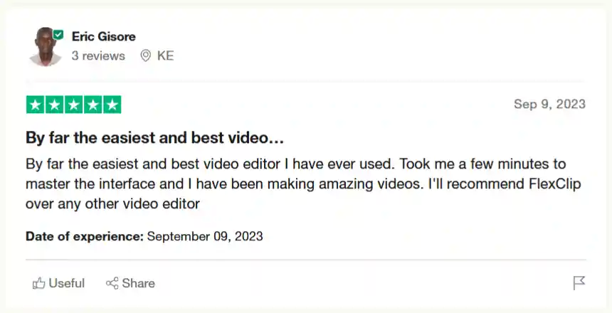 FlexClip Review 2026: Ultimate Video Maker? (Get 20% OFF) 21 FlexClip User FeedBack of Eric Gisore