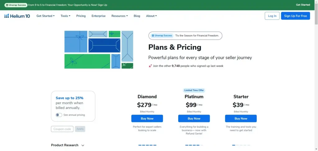 Helium 10 Pricing: Smart Plans for Amazon Success (30% Discount) 2 Helium 10 Pricing page