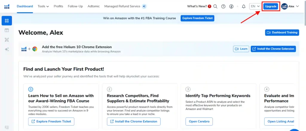 Helium 10 Pricing: Smart Plans for Amazon Success (30% Discount) 6 Helium 10 - Upgrade Page