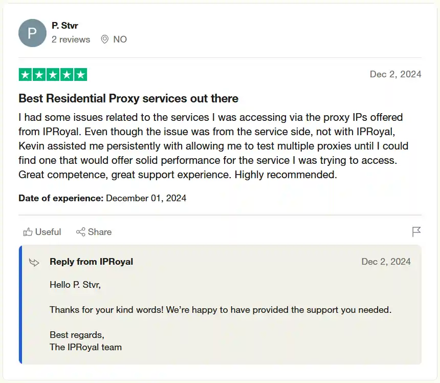 IPRoyal Review 2026: Speed, Features, Pricing - A Full Analysis 11 IPRoyal - Customer Review of P.stvr