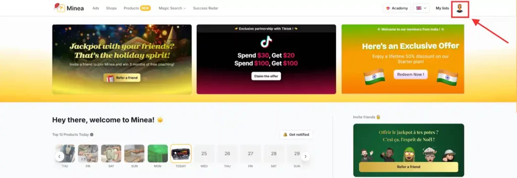 Minea Pricing 2026: Plans Start at $49/mo for 10k Credits 6 Minea - Profile Icon Page