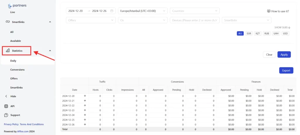 Paykassma Partners Review: Fast Payouts and Exclusive Offers for Affiliates 7 Paykassma Partners Statistics System
