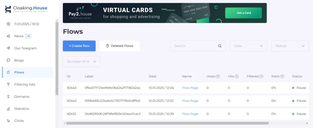 Cloaking House Review: Save 40% on Ad Spend with Smart Filtering 3 Cloaking House Dashboard
