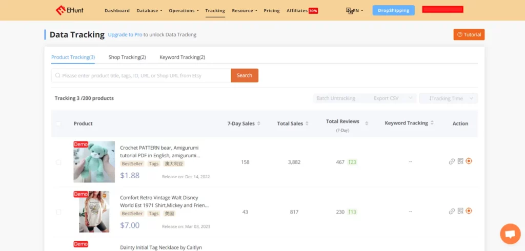 EHunt Review 2026: Best Etsy Rank Analysis Tool? 8 EHunt - Competitor Tracking