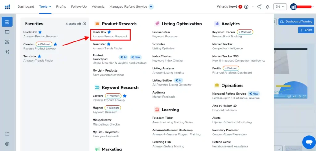 Огляд Helium 10 2026: найкраще програмне забезпечення Amazon (чому 9 зірок) 19 Гелій 10 - Чорний ящик