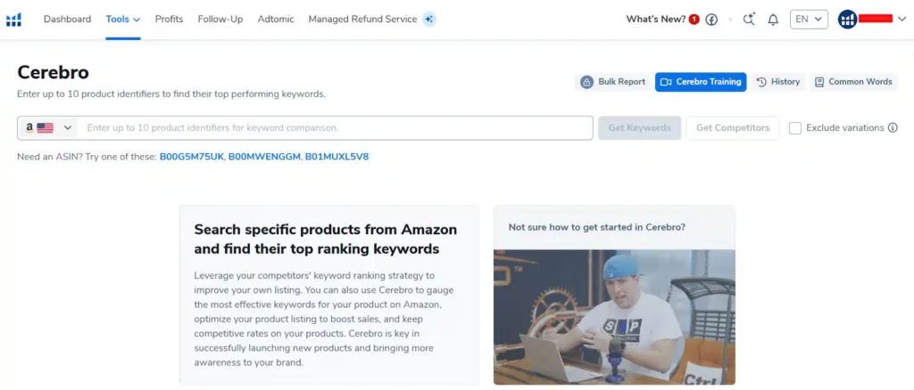 Огляд Helium 10 2026: найкраще програмне забезпечення Amazon (чому 9 зірок) 5 Гелій 10 - Церебро