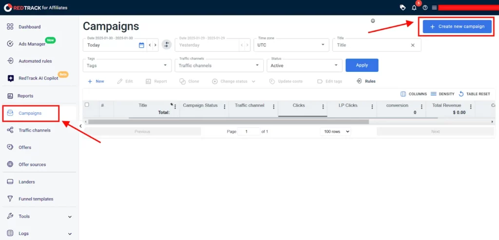 مراجعة RedTrack 2026: الأفضل من حيث سهولة الاستخدام Affiliate 18 المقتفي RedTrack - حملة