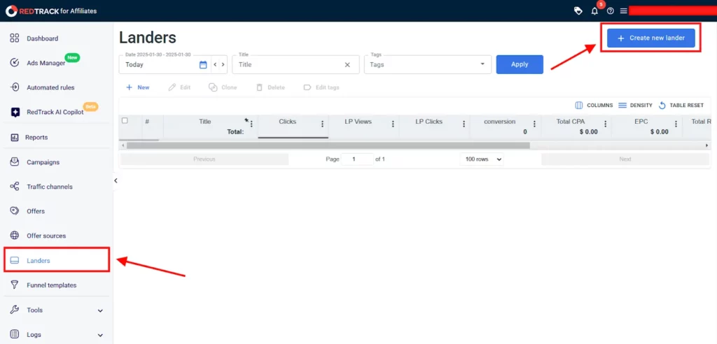 مراجعة RedTrack 2026: الأفضل من حيث سهولة الاستخدام Affiliate 21 المقتفي ريد تراك - لاندرز
