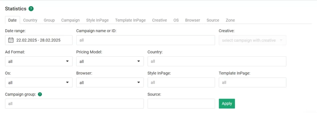 EvaDav Review 2026: #1 Ad Network to Monetize Push Notifications 6 Evadav-Statistics Dashboard