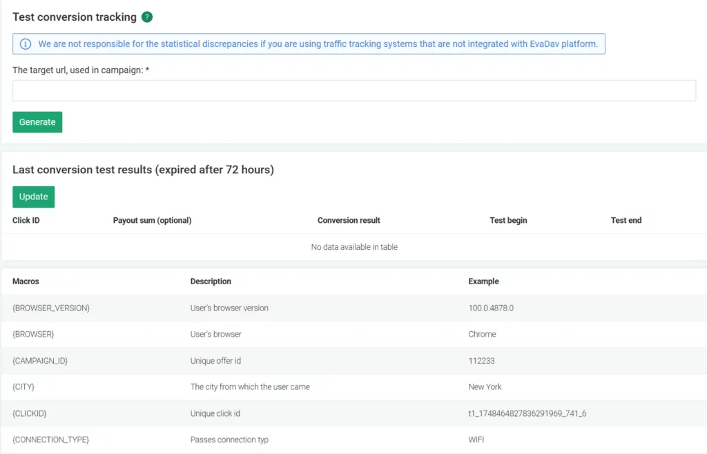 EvaDav Review 2026: #1 Ad Network to Monetize Push Notifications 7 Evadav- Test Conversion Tracking