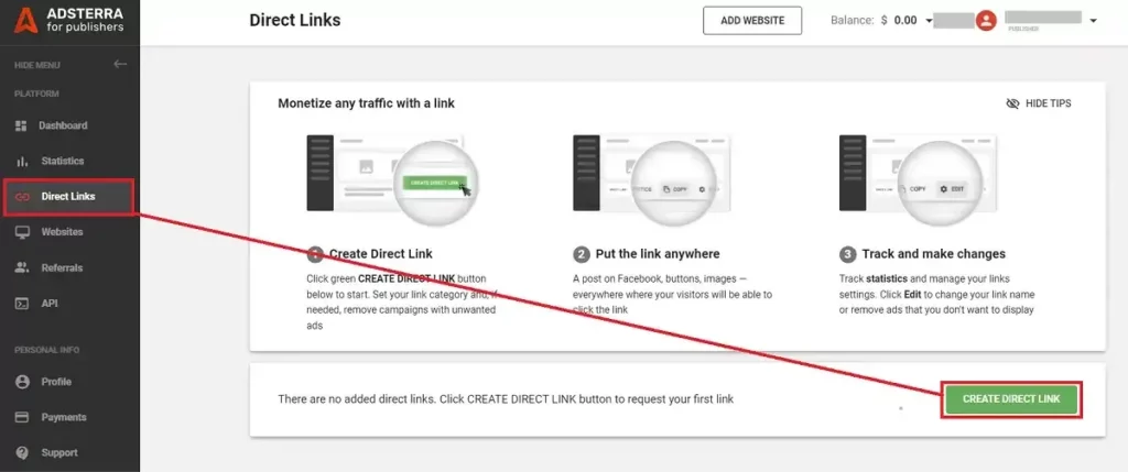Direct Link Ads: Increase Your Income with Just One Link 4 Get direct link to monetize without website - Adsterra Smart Links