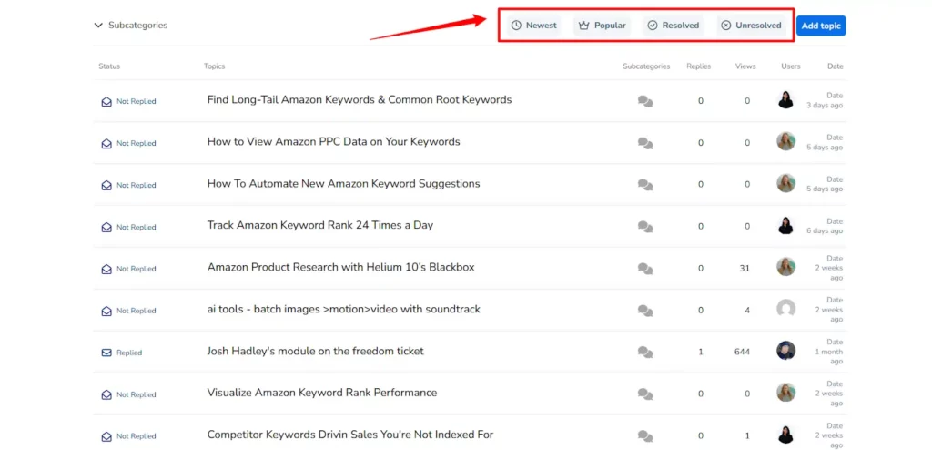 Helium 10 Seller Connect Forum: The Unmatched Hub for Amazon Sellers 6 Helium 10 - Use filters like Newest, Popular, Resolved, and Unresolved