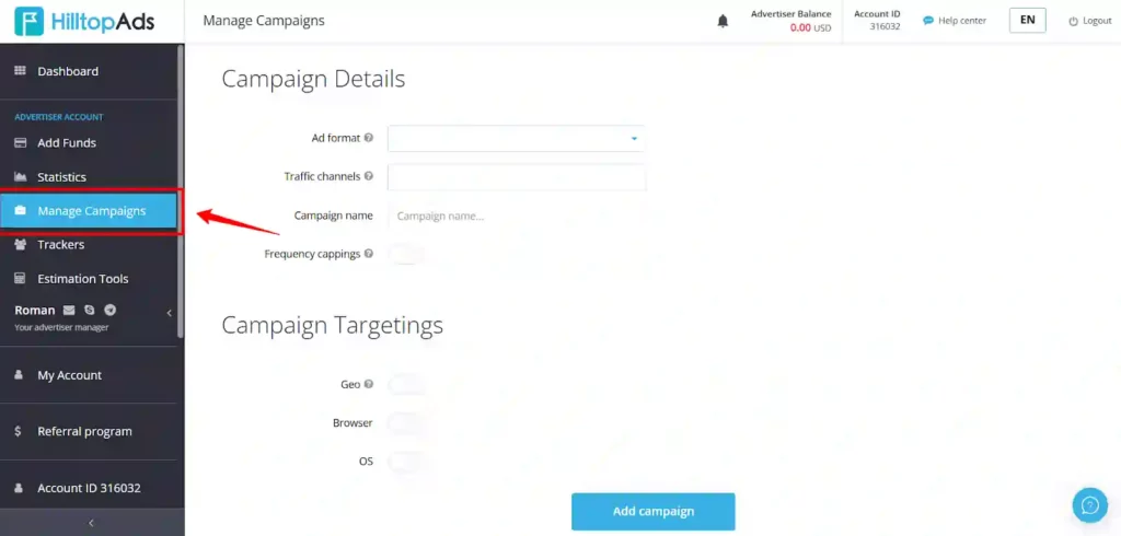 Écraser l'allemand Affiliate Marché 2026 : Guide GEO, trafic, secteurs verticaux 16 HilltopAds Gérer la campagne