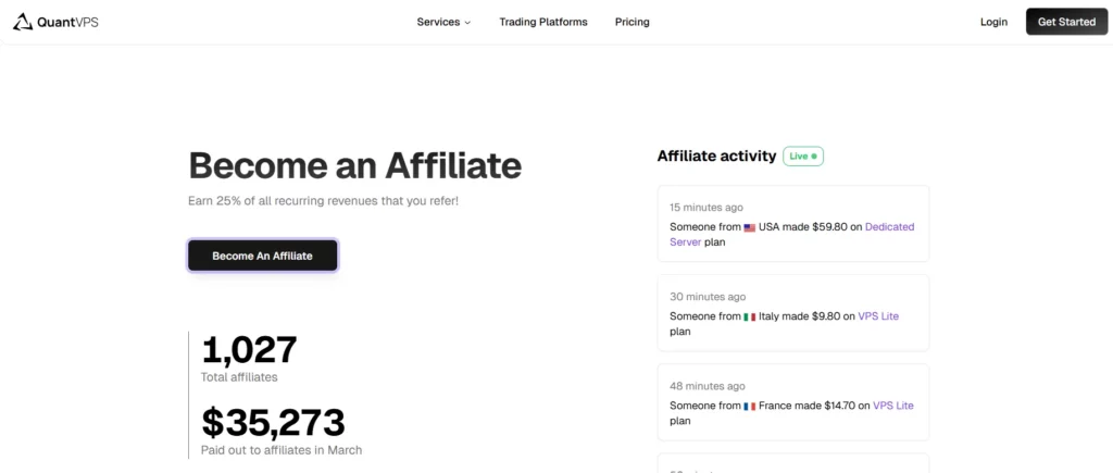 8 Best Web Hosting Affiliate Programs That Pay Big in 2026 4 QuantVPS Affiliate Program