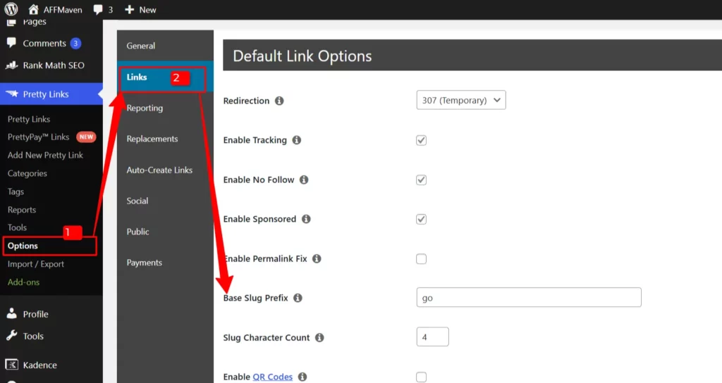 指南 Affiliate 链接伪装:提升点击量与管理 5 在 Pretty Links 中设置链接前缀