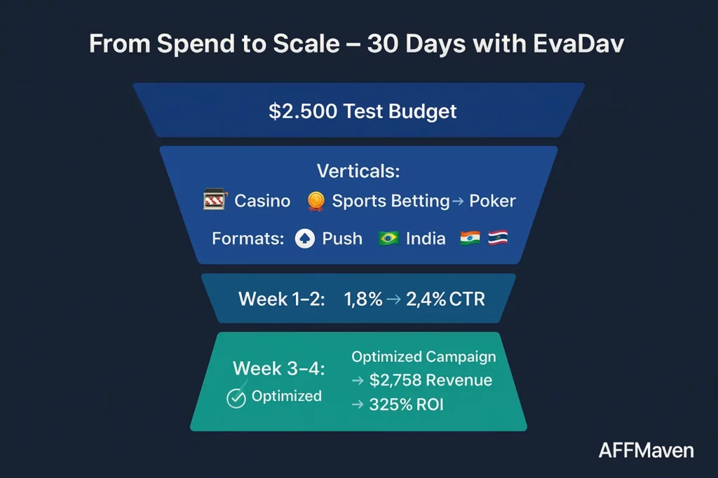 EVADAV TRAFFIC GROUP Case Study: 325% ROI for iGaming Revealed! 3 EvaDav Campaign Performance