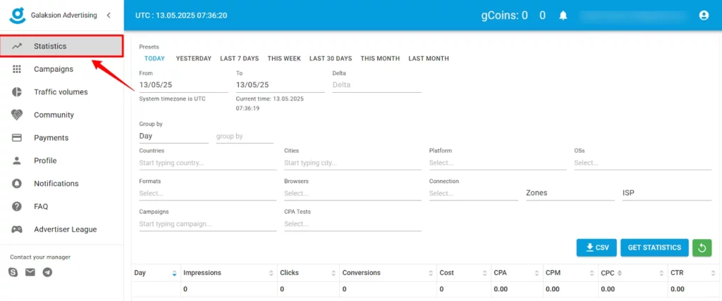 Galaksion مراجعة: أفضل شبكة إعلانات لحملات CPA في عام ٢٠٢٥؟ ٣ Galaksion - التتبع والتحليلات