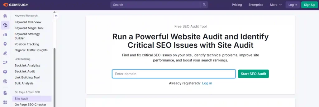 SEMrush 评论 2026:免费 30 天试用帐户(价值 199 美元)14 Semrush 现场审核