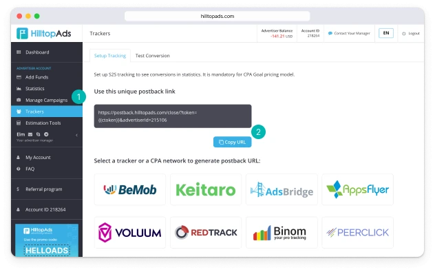 HilltopAds مراجعة ٢٠٢٥: هل هي شبكة الإعلانات الأولى؟ ٥ HilltopAds - تتبع الإرسال