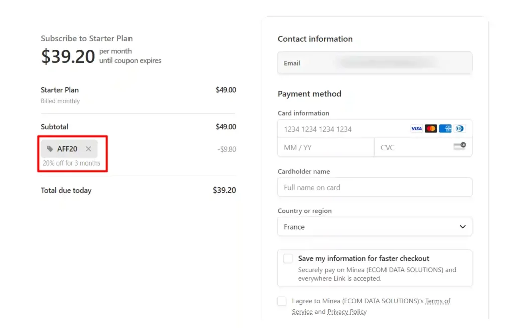 Minea per le agenzie: monitoraggio rapido degli annunci dei concorrenti sui social media 9 entra Minea codice coupon AFF20