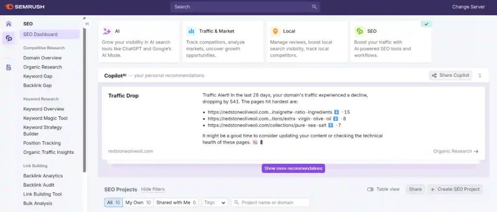 Top 8 SEO Tools That CRUSH Rankings in 2026 (Tested!) 6 Semrush Dashboard