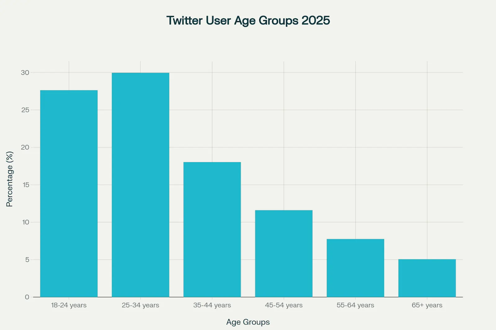 X(Twitter)2026 年统计数据:营销人员的用户洞察 5 Twitter 用户年龄组