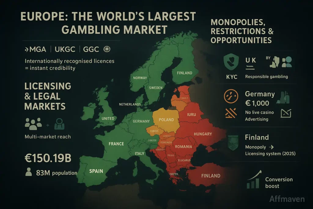 Gids voor legale landen voor online gokken Affiliates 2026 3 Europa is toonaangevend op de mondiale gokmarkt met uiteenlopende regelgevingen voor affiliates