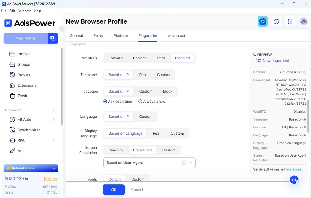 AdsPower Review: Detailed Look at Features and Pricing 2026 7 AdsPower Browser Fingerprint Technology