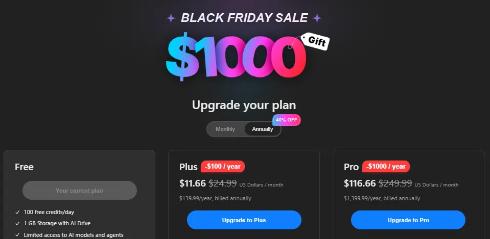 Genspark Black Friday 2025: Save $1,000 on Annual Pro Plans 7 Genspark Pricing Plans (BLACK FRIDAY DEAL )