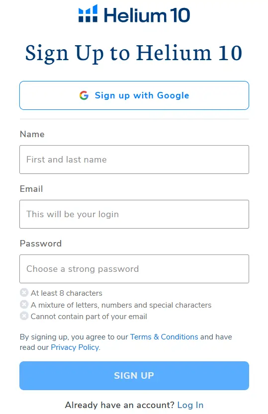 Helium 10 Black Friday 2025: 40% KORTING op Platinum gedurende 12 maanden! 8 Maak uw Helium 10-account aan
