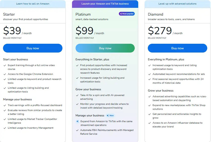 Helium 10 Black Friday 2025: 40% KORTING op Platinum gedurende 12 maanden! 9 Helium 10-prijsplannen