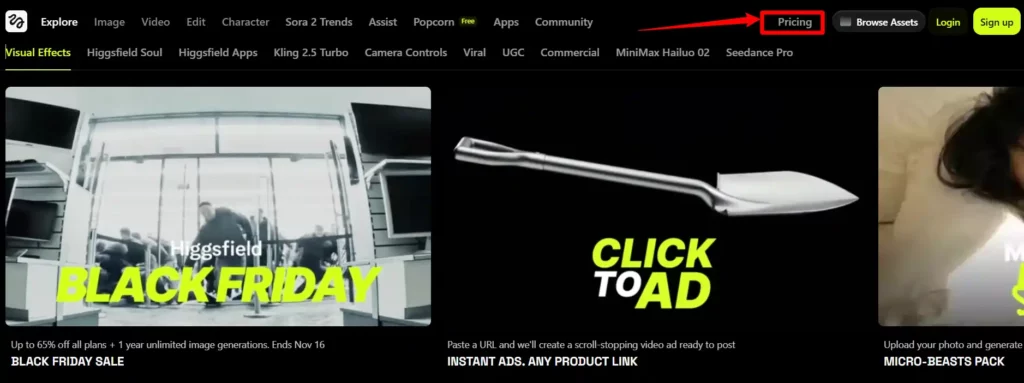 Higgsfield Black Friday Deal 2025: Unlimited 4K Nano Pro 9 Higgsfield pricing page