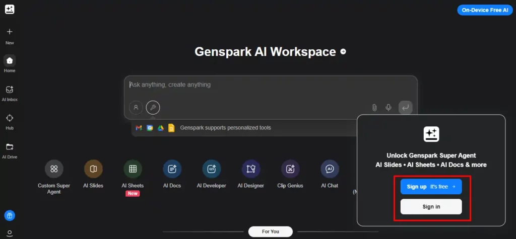 Genspark Black Friday 2025: Save $1,000 on Annual Pro Plans 6 log in to Genspark Free Account