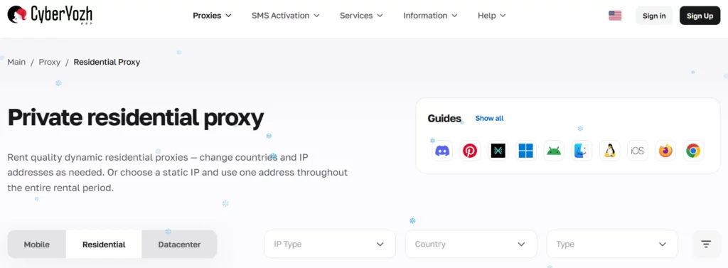 Recensione di CyberYozh 2026: proxy mobili e funzionalità anti-rilevamento 4 Proxy residenziale CyberYozh