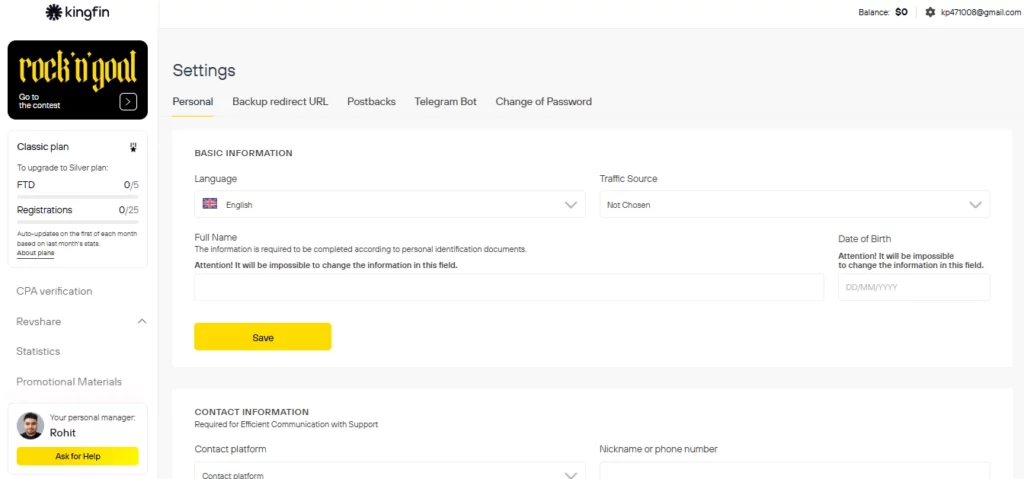 Кінгфін Affiliate Огляд програми 2026: Особливості та виплати 8 Ознайомтеся з панеллю керування Kingfin