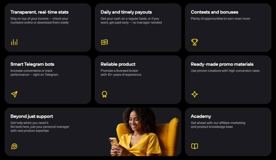 Кінгфін Affiliate Огляд програми 2026: Особливості та виплати 4 Особливості Kingfin