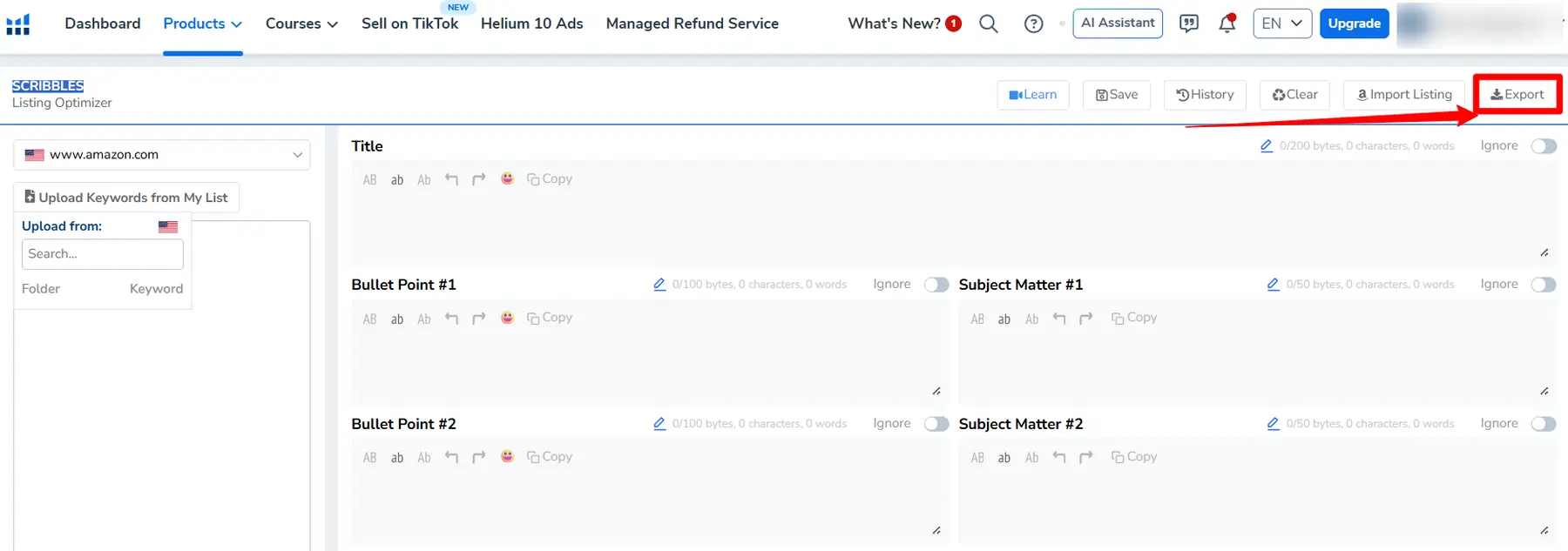 How to Use Helium 10 Scribbles in 2026 for #1 FBA Rankings 12 Export Completed Listing in Helium 10 Scribbles