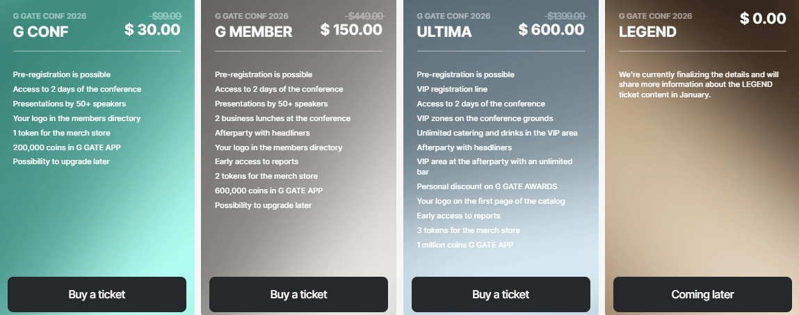 G GATE CONF 2026 Tbilisi: Full Event Guide & Highlights 5 G GATE CONF Ticket Tiers