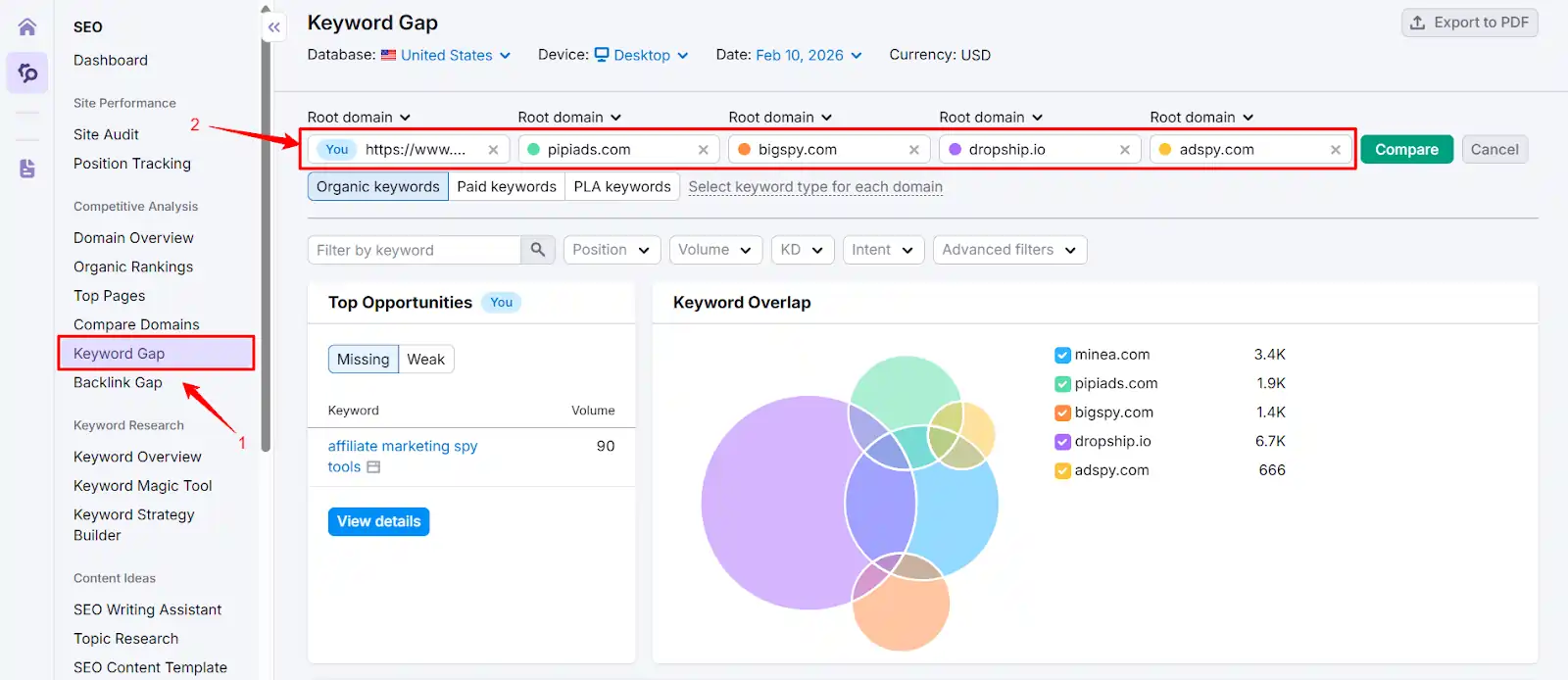 How to Check Competitor Website Traffic and Turn It Into a Winning Strategy 8 Run a keyword gap analysis in Semrush One