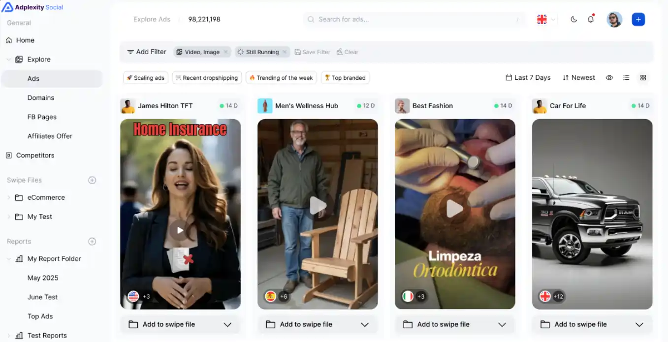 Adplexiteit Sociaal versus BigSpy: Volledige AdSpy-vergelijking voor 2026 7 Adplexity Social Ad Creative Database