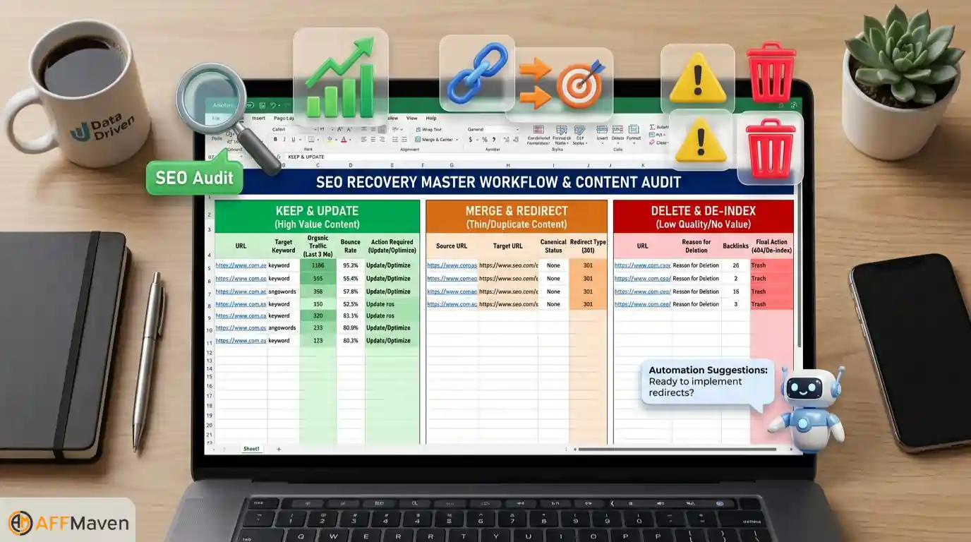 Affiliate Site Content Audit: Remove Bloat and Recover Traffic 18 Master Action Spreadsheet
