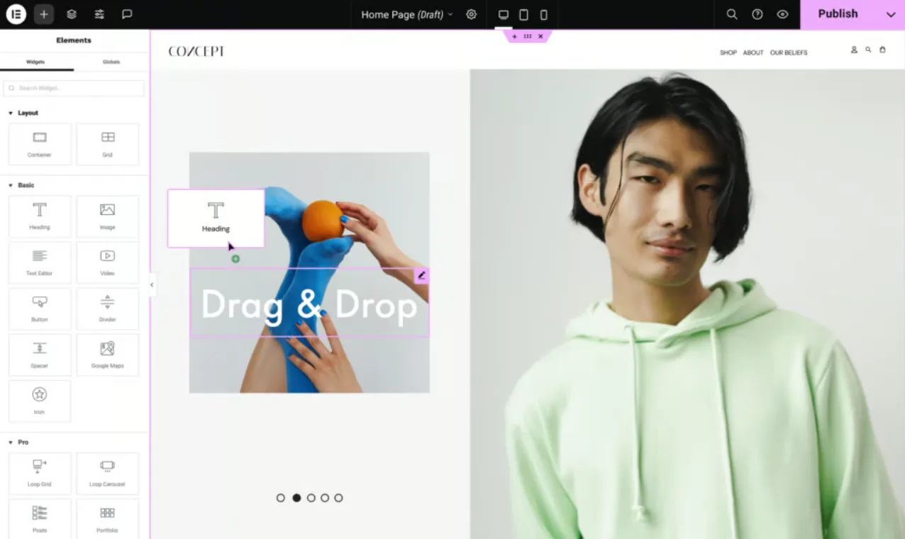 Elementor Review 2026: Page Builder Tested on 12 Real Sites 4 Elementor Drag-and-Drop Visual Editor